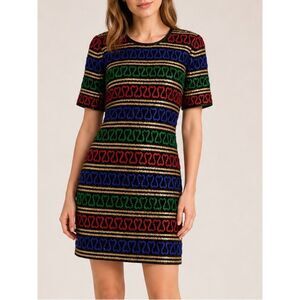 Jennifer Vintage Silk Multicolor Sequin Mini Dress Women’s Size L *Flaws*